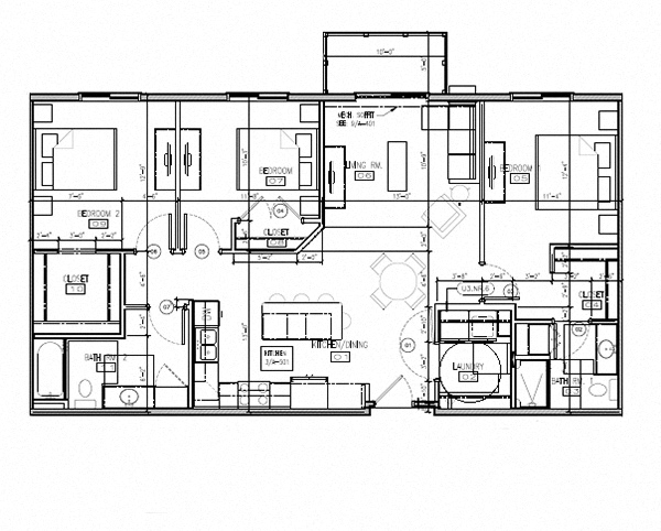 Floor plan for 3 beds, 2 baths, 1232 sqft